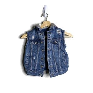 𝅺Blue Jean Hooded Vest Distressed X-SMALL
